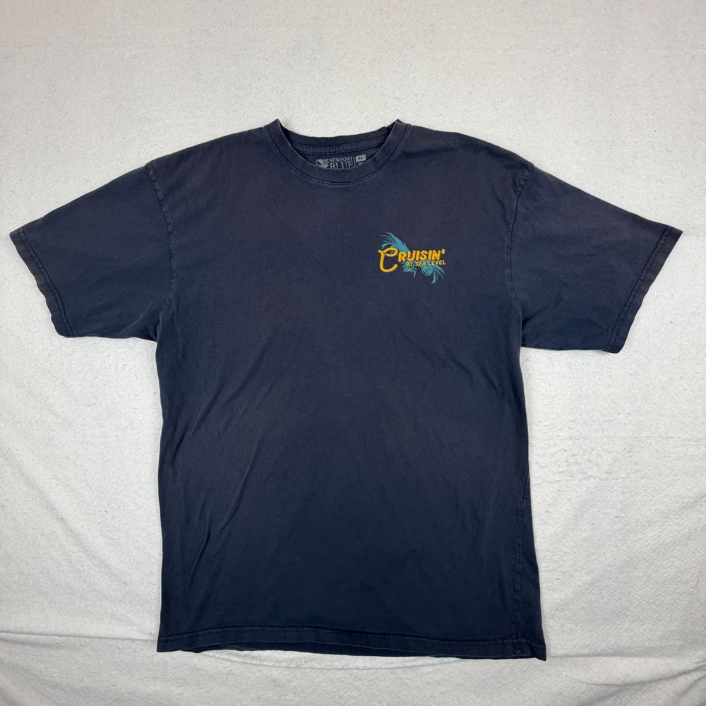 Newport Blue Mens XL T-Shirt Navy Blue Cruisin At Sea Level Woodie Wagon Surf